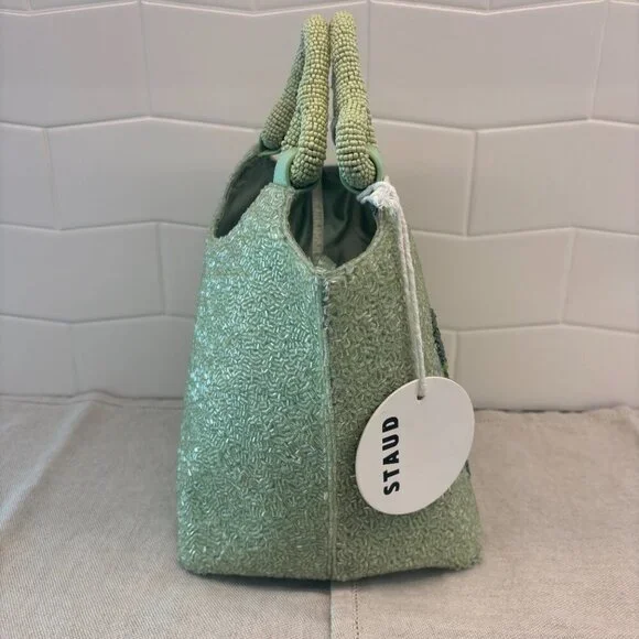 🐢STAUD Beaded Cote Bag - BABY TURTLE - Green and White 🐢 - Picture 5 of 16